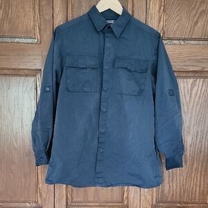 Lands End Navy Cotton Blend Button-Up Utility Shirt Size Size L